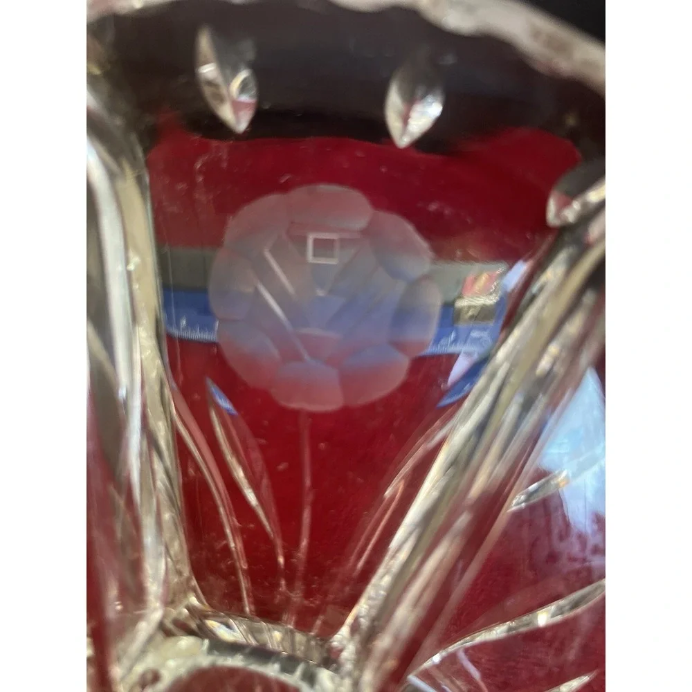 Vintage‎ Etched Crystal Sectional Serving Round Tray w/ Floral Design (709)